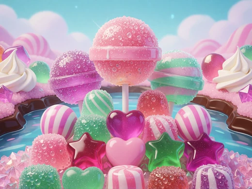 Buntes Candy-Motiv mit Gummibonbons und Lollis als Vorschaubild des Slots Sugar Rush 1000 im Zoccer Casino